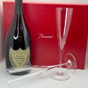 Baccarat Dom Perignon Flute Champagne Glasses Pair Crystal France